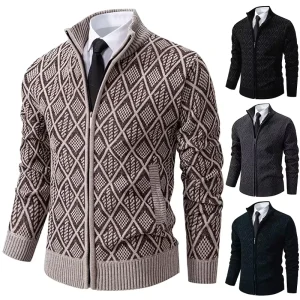 Custom Knit Sweater Men Long Sleeve Zipper up Cardigan Rib Knit Jacket Men Knitwear Winter Zip Cardigan Sweater Clothes