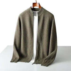 Custom Knit Wool Sweater Design LOGO Men Cashmere Cardigan High Neck Winter Men’s Zip Knitted Wool Jacket