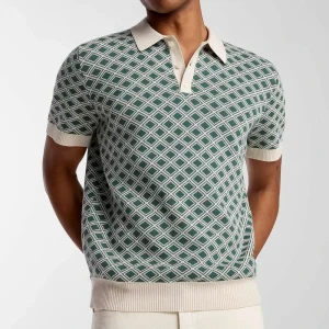 Custom Knitted Sweater Men’s Cotton Jacquard Knitted Polo Shirt Business Short Sleeve Top With Pattern Summer Knitted Sweater