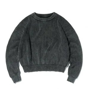 Custom Knitwear Cotton Men Acid Washed Sweater Casual Retro Pull Homme Streetwear Winter Jumper