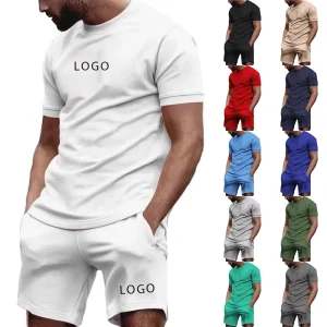 Custom LOGO Men’s Round Neck T-shirt Shorts Casual Sports Short Cycling Fitness Set