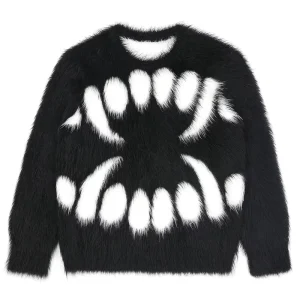 Custom LOGO Mohair Sweater Men Long Sleeve Crew Neck Pullover Knitwear Winter Fuzzy Knitted Jumper Custom Mohair Sweater Men