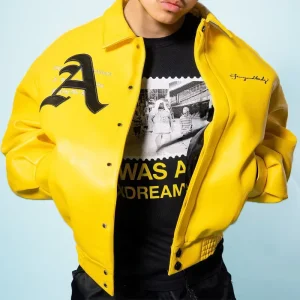 Custom Leather Letterman Jacket Men Yellow Varsity Jacket Gothic Embroidery Bomber Jacket OEM ODM Apparel Manufacturer