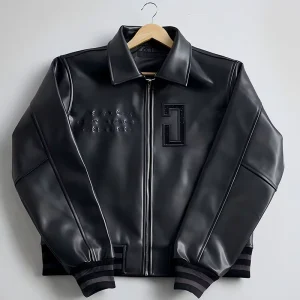 Custom Leather Varsity Jacket Men’s Chenille Embroidered Zip up Bomber Streetwear Letterman Coat Embossed Leather Bomber Jacket