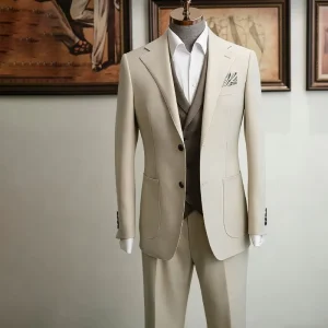 Custom Light Beige Men’s Polyester Blazer Fluid Suit Sharp Tailored Fit Elevated Versatility Fit For Business Commuting