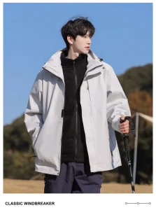 Custom Lightweight Men’s Hooded Soft Shell Rain Jacket Waterproof Windproof Zip-Up for Outdoor Casual Use Summer Winter