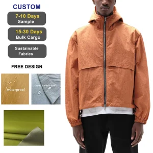 Custom Lightweight Polyester Tear Resistant Quick Dry Crinkle Ripstop Nylon Softshell Shower Proof Hiking Windbreaker Jacket Men
