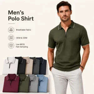 Custom Logo 1 4 Zipper Golf Polo Shirt Men 240gsm Cotton Blend Quick Dry Sport Polo Short Sleeve Sublimation Polo Shirt for Men