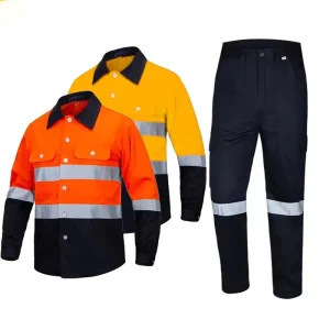 Custom Logo 100% Cotton Men’s Work Suit High Visibility Reflective Safety Long Sleeve Workwear for Construction Mining Sun