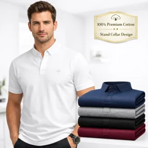 Custom Logo 200GSM Heavyweight 100% Cotton Stand Collar Polo Shirt for Men Premium Embroidered Blank Golf Polo T shirts