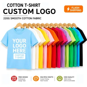 Custom Logo 220 GSM 100% Cotton T-shirt Plain Solid Color Men’s Tee Shirt Unisex Shirt for Kid and Adult