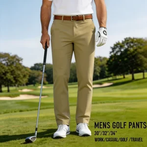 Custom Logo 4 Way Stretch Quick Dry Sports Casual Slim Fit Chino Trousers High Quality Lightweight Men’s Zipper Fly Golf Pants