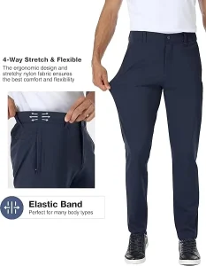 Custom Logo 90% Nylon 10% Spandex Four Way Stretch Slim Fit Athletic Comfort Golf Zipper Gauge Pants Men’s Pants