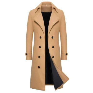 Custom Logo Autumn Winter Long Double Breasted Jacket Trench Coat Men’s Woolen Coat Slim Fit Woolen Coat OEM