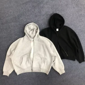 Custom Logo Boxy Fit Cropped Oversized Loose Casual Thick Blank Warm Sweatshirt Zipper Hoodie for Men