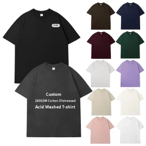 Custom Logo Cotton Blank Vintage Acid Washed Distressed T Shirt Oversized Baggy Unisex Tshirt 260GSM Heavyweight Men’s T-shirt