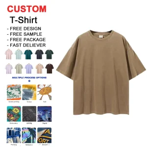 Custom Logo Design Men’s 100% Cotton Washed Oversized T-shirt Puff Printing Breathable Eco-Friendly Fabric Short Sleeve T-shirt