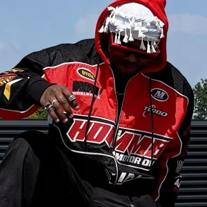 Custom Logo Digital Print Embroidery Oversize Racing Suit Inspired Baggy Casual Riding Moto Men’s Jackets