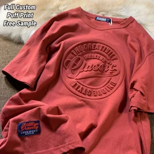 Custom Logo Embossed Streetwear 100% Cotton Knitted Oversized S-5XL Branded Tee 3D Puff Printing Retro Chic Tshirt For Men