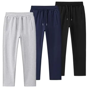 Custom Logo Embroidered Men’s Athletic 100% Cotton Eco Friendly Breathable Quick Dry Sweatpants Loose Drawstring Straight Leg