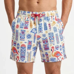 Custom Logo Flamingo Sublimation Print Men’s Beach Shorts Quick Dry Drawstring Swim Trunks Elastic Waist Surf Board Shorts