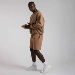 Custom Logo Fleece Men’s Sweatshirt Shorts 2 Piece Outfit Crewneck Sweatshirt and Shorts Set Streetwear Loungewear Activewear