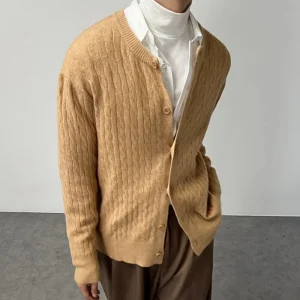 Custom Logo Front Sweater Men Breathable Cable Knit Cardigan Sweater Basic Warm All Match Cardigan Homme