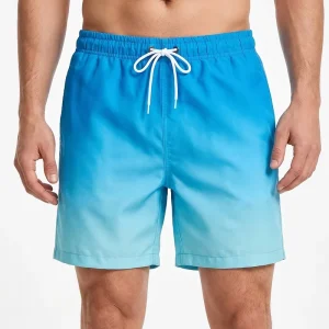 Custom Logo Gradient Printed Sports Shorts Men’s 4 Way Stretch High Elasticity Ombre Performance Shorts Swim Trunks