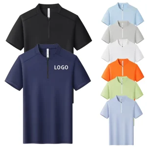 Custom Logo Half Zip Stand Collar Unisex Polo Shirt 100% Polyester Quick Dry Breathable Men Gym Training Running Golf T shirt