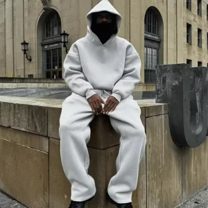 Custom Logo Heavyweight Cotton Hoodie Tracksuit Set Thick French Terry Sweatpants Loose Fit Jogger Long Men’s Sweat Suits