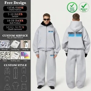 Custom Logo Heavyweight Men’s Tracksuit Oversized Blank Hoodie And Sweatpants Set Two Piece Jogger Set