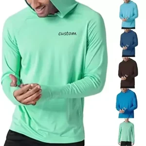 Custom Logo Long Sleeve Polyester Quick Dry Outdoor Lightweight Fishing Hoodie UPF50+ Hooded Fishing Shirt