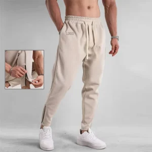 Custom Logo Manufacture Mens Cotton Sports Pants with Zipper Pockets Outdoor Gym Fitness Exercise Leisure Activewear