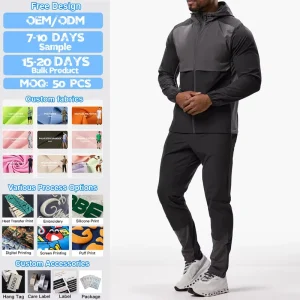 Custom Logo Men Sports Tracksuit Colorblock Zip up Hooded Jacket Sports Suit Breathable Windbreaker Lightweight Tracksuits