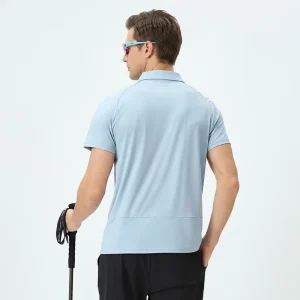 Custom Logo Men’s 1/4 Zip Polo Shirt 88% Polyamide 12% Spandex Quick Dry Breathable Nylon Fitness Gym Sports T-Shirt