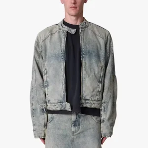 Custom Logo Men’s 100% Cotton Denim Jacket Heavy Washed Zipper Coat Retro Boxy Casual Jacket for Men