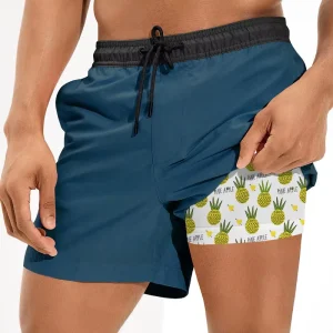 Custom Logo Men’s 2 in 1 Workout Sports Fitness Gym Running Shorts Double Layers Beach Surfing Shorts Swimming Trunks