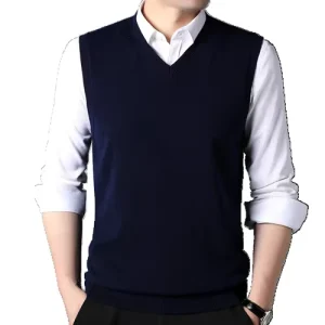 Custom Logo Men’s Autumn Knit Sleeveless Cardigan Sweater Vest Breathable Cotton Filling Smart Casual Woolen Spring