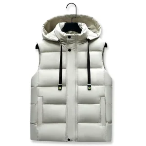 Custom Logo Men’s Casual Puffer Vest with Removable Hood Lightweight Outdoor Waistcoat Sleeveless Warm Coat Bubble Vest Men