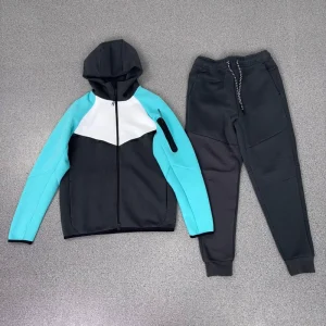 Custom Logo Men’s Cotton Fleece Tracksuit Set Winter Warm Zip up Hoodie and Pants Athletic Jogging Suit for Men