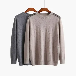 Custom Logo Men’s High Quality Stripe Knitting Long Sleeve Full Crew Collar Winter Pullover Sweater