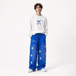 Custom Logo Men’s Hip Hop Sweatpants Washed Print Cotton Streetwear Baggy Pants for Brands