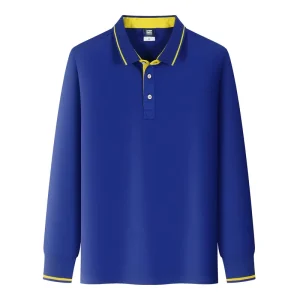 Custom Logo Men’s Long Sleeve Polo T Shirts Summer 220g Cotton Solid Color Plain Blank Pique Polyester Embroidery Twill ODM