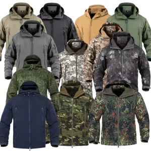 Custom Logo Men’s Outdoor Tactical Hoody Winter Plaid Sport Uniform Waterproof Windproof Zipper Softshell