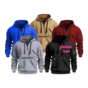 Custom Logo Men’s Oversized Pullover Hoodies Custom Casual Sports Sweaters Stand Collar Solid Pattern Hooded Sweatshirts