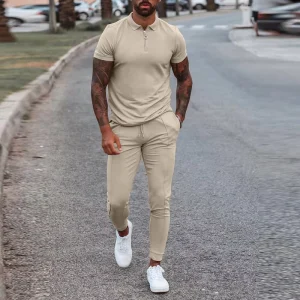 Custom Logo Men’s Polo Shirts Plus Size T Shirt Pants Two Piece Set Men Jogging Suits Oversized Customized Men Two Piece Set