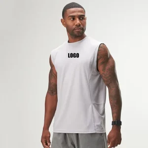 Custom Logo Mens Sleeveless Gym Tank Top Quick Dry Mesh Panel Workout Muscle Shirt Breathable Running Activewear Shirt