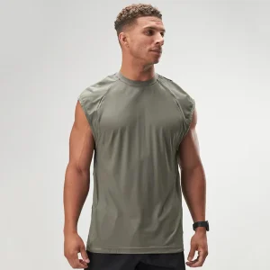 Custom Logo Mens Sleeveless Tank Top Sage Green Quick Dry Raglan Cap Sleeve Mock Neck Gym Workout Activewear Tank Top