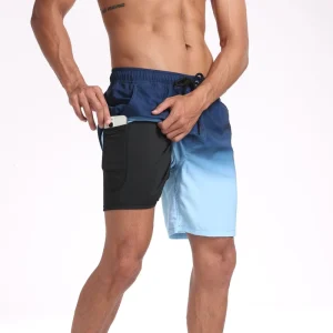 Custom Logo Mens Sporty Eco Friendly 2 1 Workout Sports Fitness Gym Running Shorts Double Layers Beach Surfing Swimming Trunks