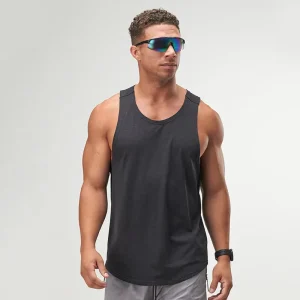 Custom Logo Mens Tank Top Slim Fit Scoop Neck Curved Hem Heather Grey Workout Gym Bodybuilding Activewear Tank Top